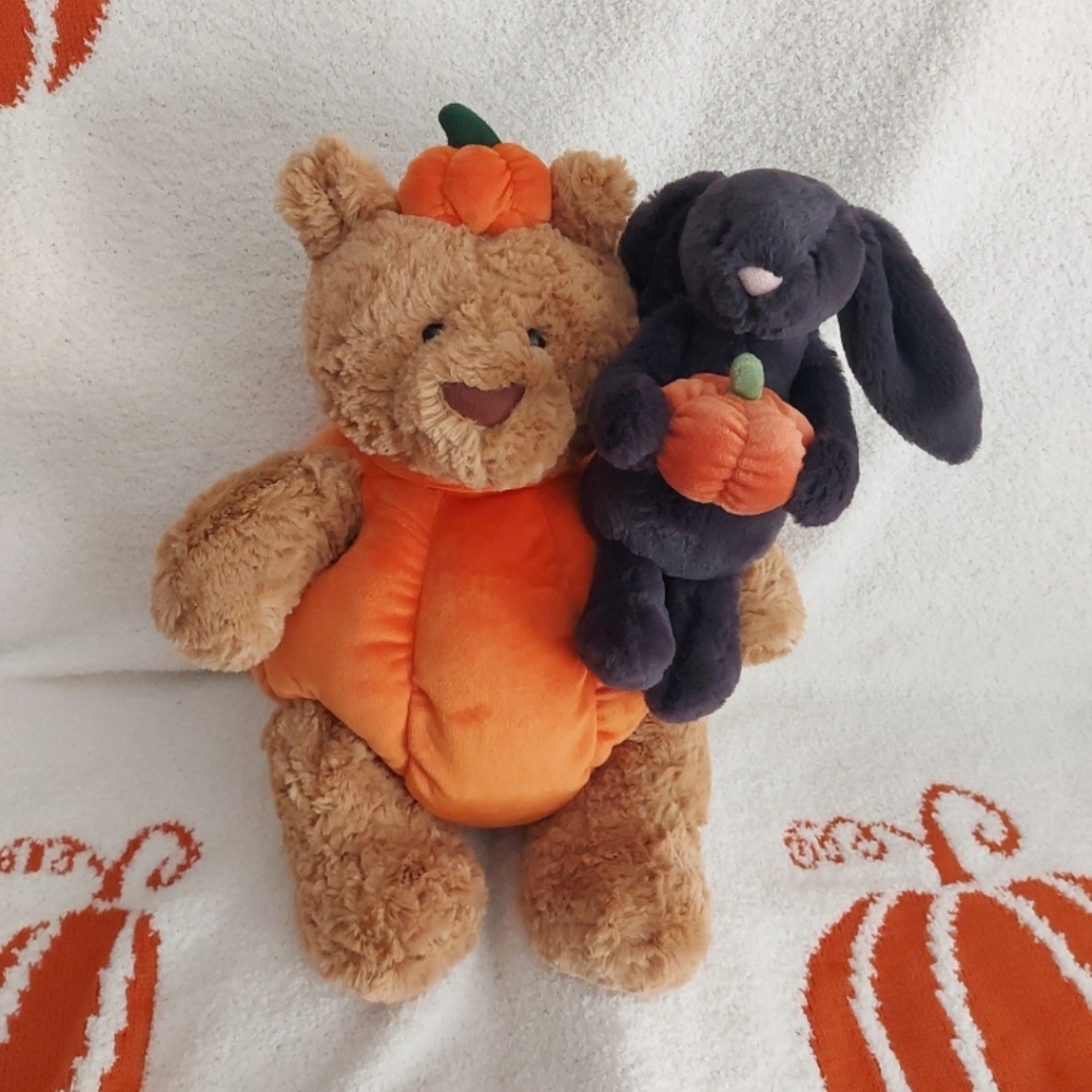 Jellycat Halloween '24 Buds Pumpkin Bartholomew Bear & Bashful Pumpkin Bunny